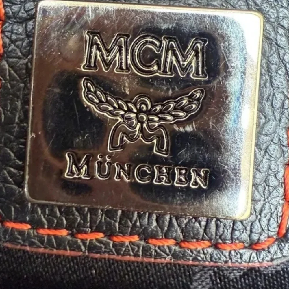 MCM RARE small Boston blk w/red stitching Bag w/coa & mcm card of authenticity